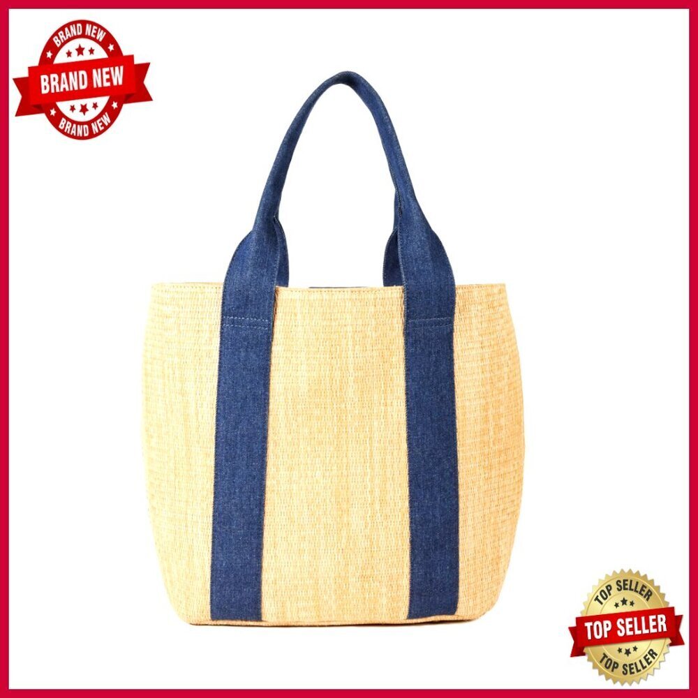 Large Canvas Detail Straw Tote with Zipper Pocket, Shoulder Strap